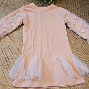 Blush Long Sleeve Dress Size 4-5 with Floral And Lace Details